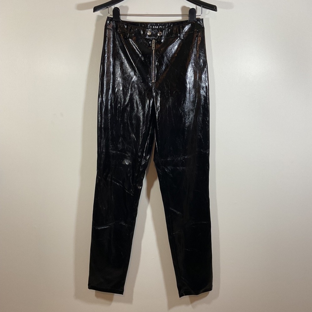 I.AM.GIA Black Faux Patent Leather High Rise Slim Pants M Glossy Edgy Moto Rave